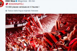 Il Nizza vende in quattro ore 10mila biglietti per il Napoli (li ha subito messi in vendita on line) item-thumbnail