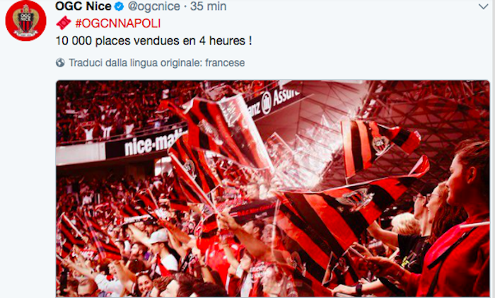 Il Nizza vende in quattro ore 10mila biglietti per il Napoli (li ha subito messi in vendita on line) Il Nizza vende in quattro ore 10mila biglietti per il Napoli (li ha subito messi in vendita on line)