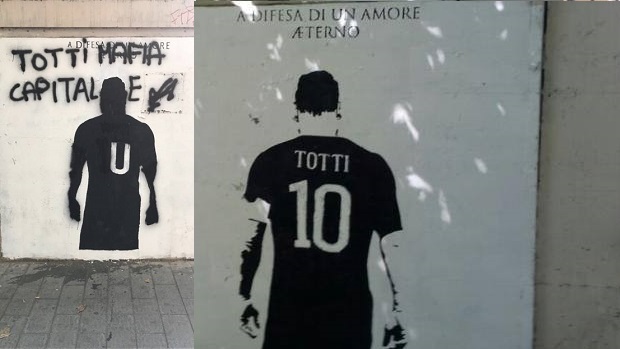 Roma, vandali imbrattano il murale di Totti: “Mafia capitale”