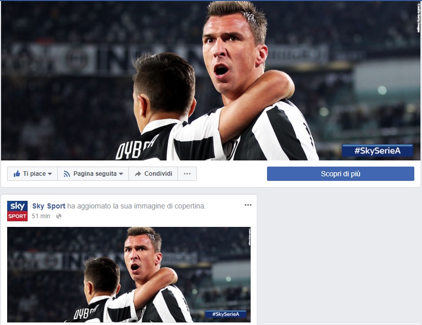 Sky mette Mandzukic in copertina su Facebook (ma gli juventini chiedono il Napoli)