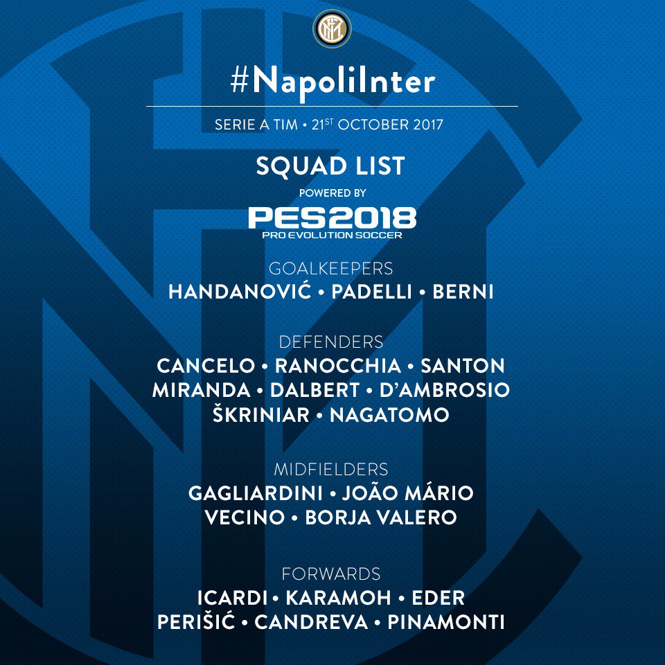 Napoli-Inter, i convocati di Spalletti: Joao Mario c’è, fuori Brozovic
