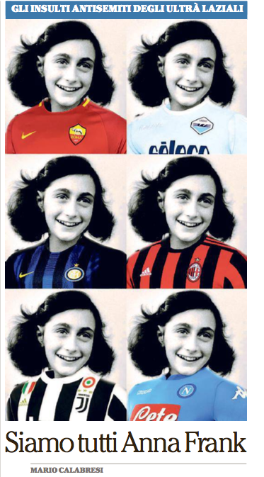 Complimenti a Repubblica: “Siamo tutti Anna Frank” Complimenti a Repubblica: “Siamo tutti Anna Frank”