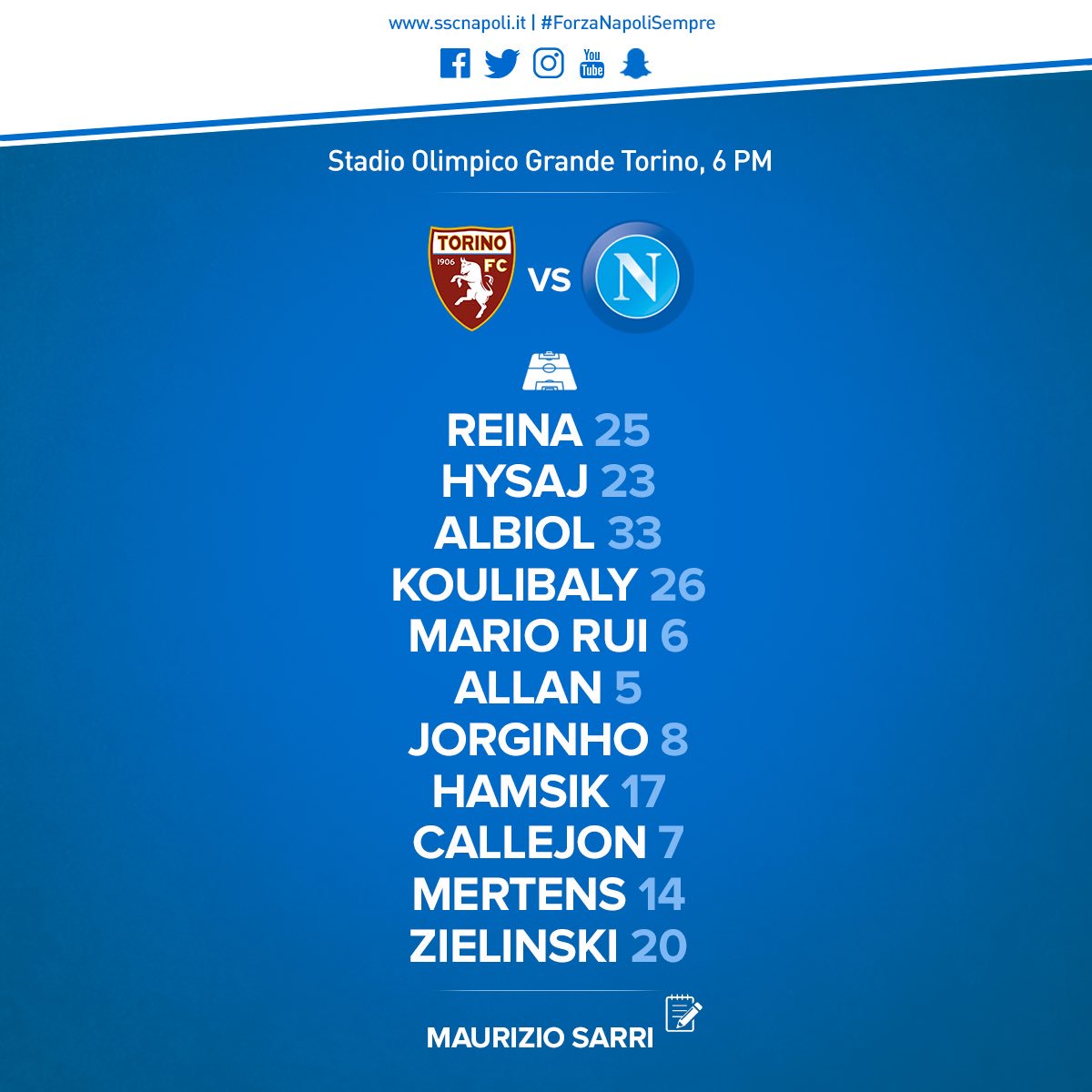 Torino-Napoli, le formazioni ufficiali: Insigne fuori, al suo posto Zielinski Torino-Napoli, le formazioni ufficiali: Insigne fuori, al suo posto Zielinski