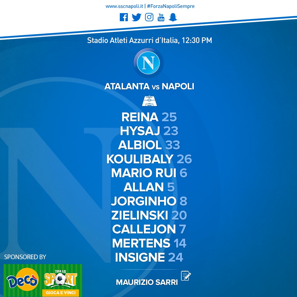Atalanta-Napoli, le formazioni ufficiali: Hamsik fuori, Zielinski titolare Atalanta-Napoli, le formazioni ufficiali: Hamsik fuori, Zielinski titolare