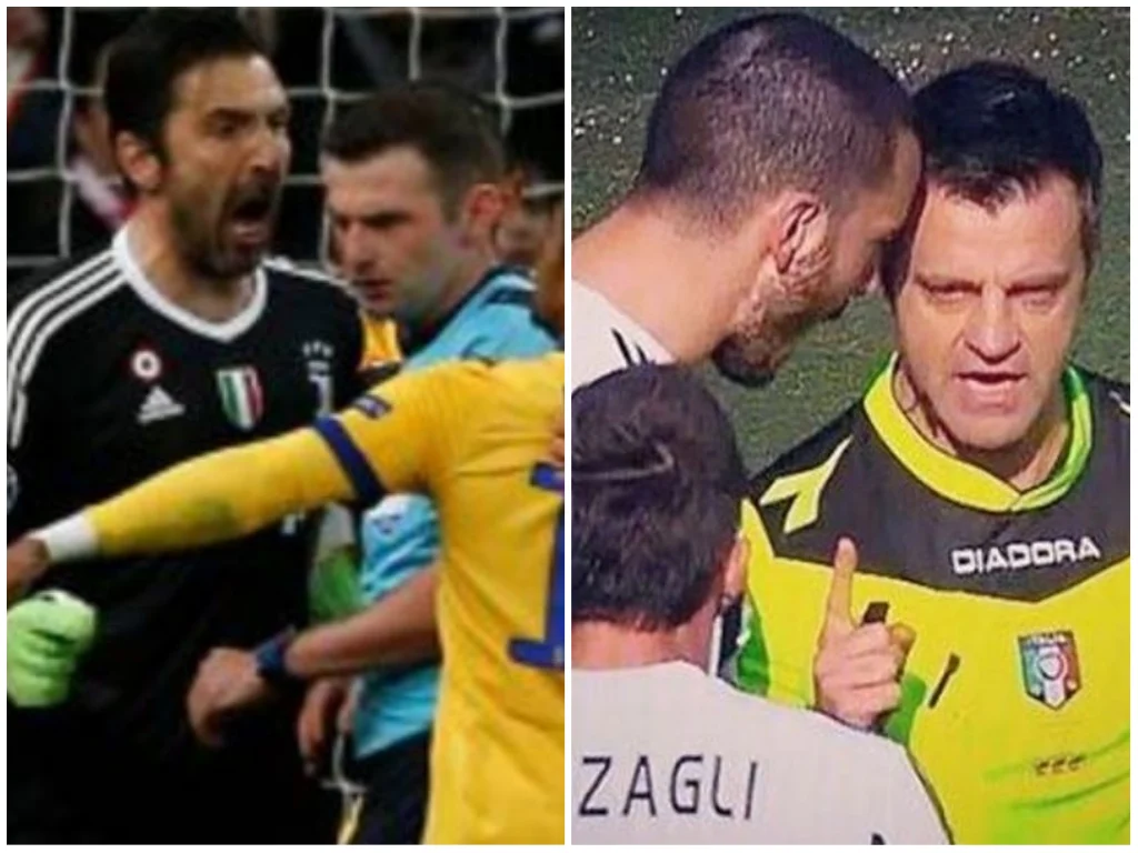 Buffon e l'arbitro Oliver