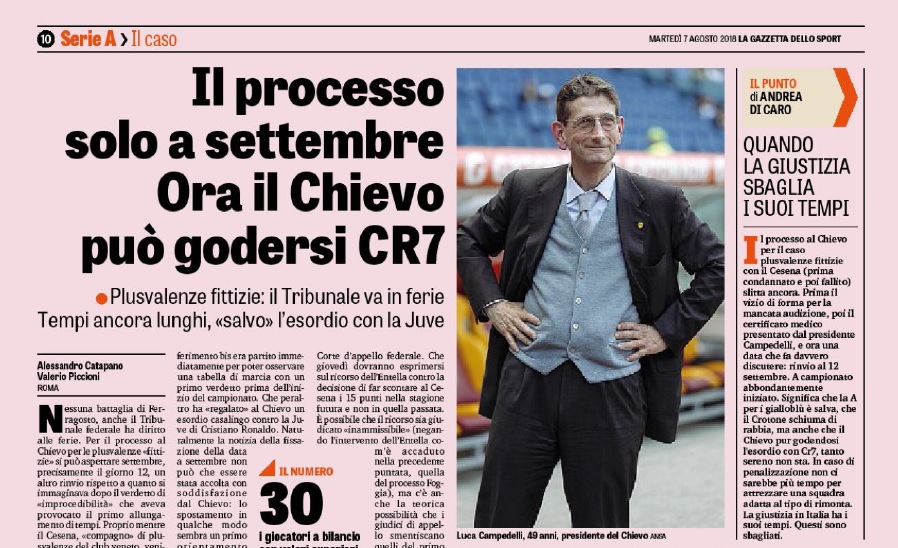 La Gazzetta e il caso-Chievo: plusvalenze sì, ma “può godersi CR7”