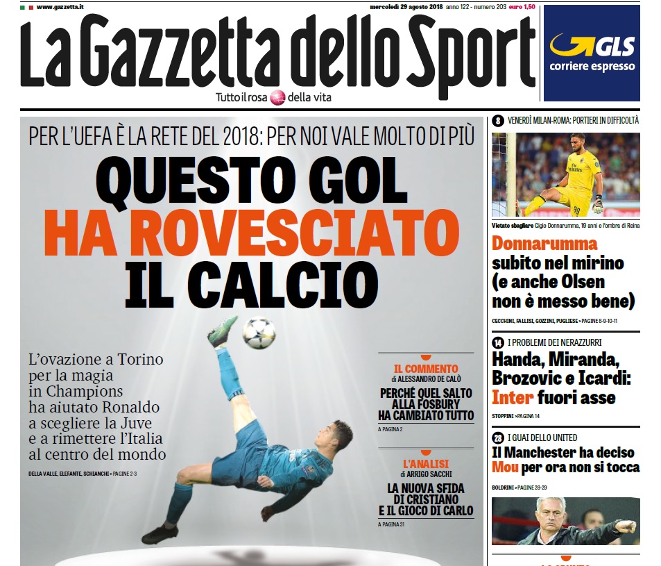 Il sobrio omaggio della Gazzetta a Ronaldo: «Il gol che ha cambiato la storia»