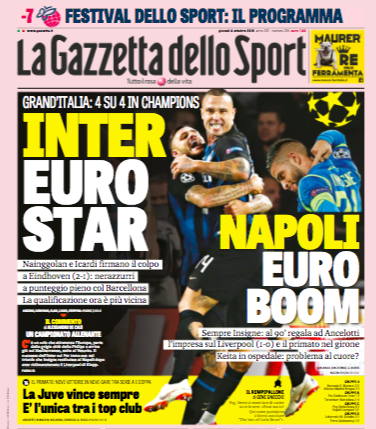 Per la Gazzetta la vittoria dell’Inter è più importante di quella del Napoli Per la Gazzetta la vittoria dell’Inter è più importante di quella del Napoli