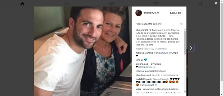 morta la madre di Higuain