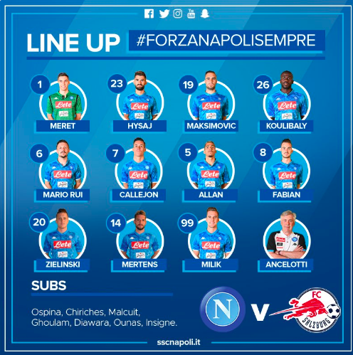 Napoli-Salisburgo le formazioni: fuori Insigne Napoli-Salisburgo le formazioni: fuori Insigne