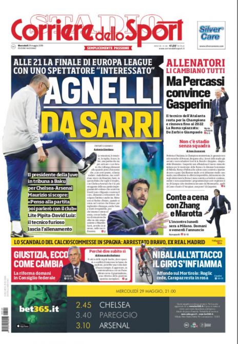 Agnelli a Baku a vedere la finale di Sarri Agnelli a Baku a vedere la finale di Sarri