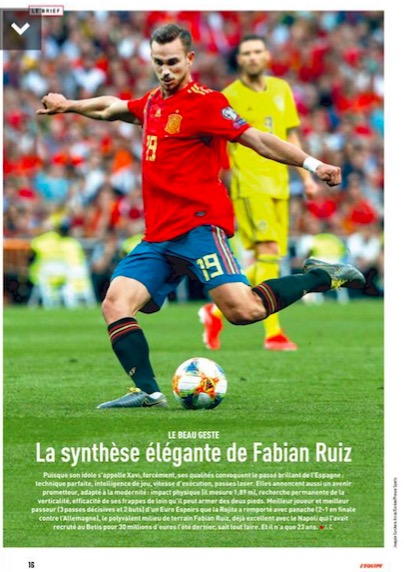 L’Equipe incorona Fabian Ruiz come calciatore moderno L’Equipe incorona Fabian Ruiz come calciatore moderno