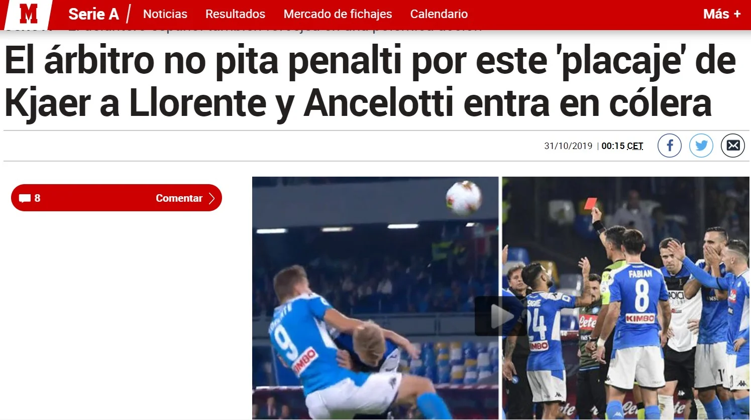 Per Marca quello di Kjaer su Llorente è un “placcaggio