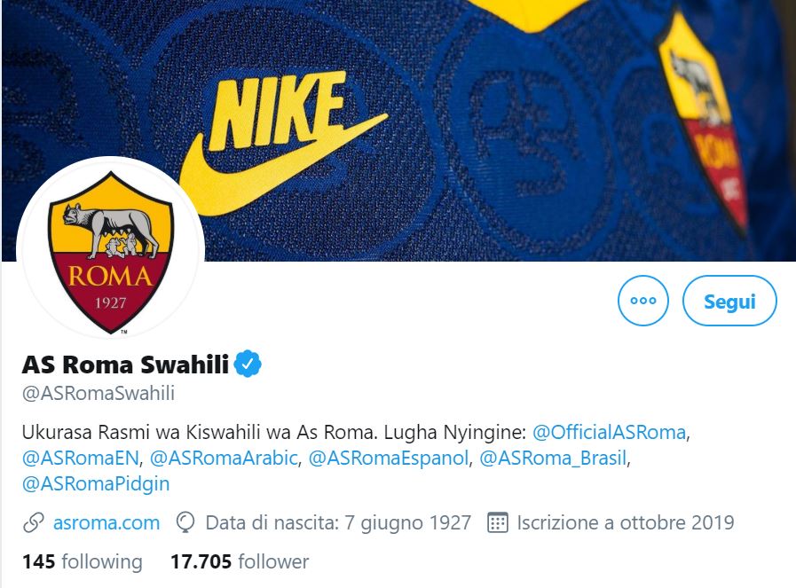 La Roma lancia un account Twitter in lingua swahili