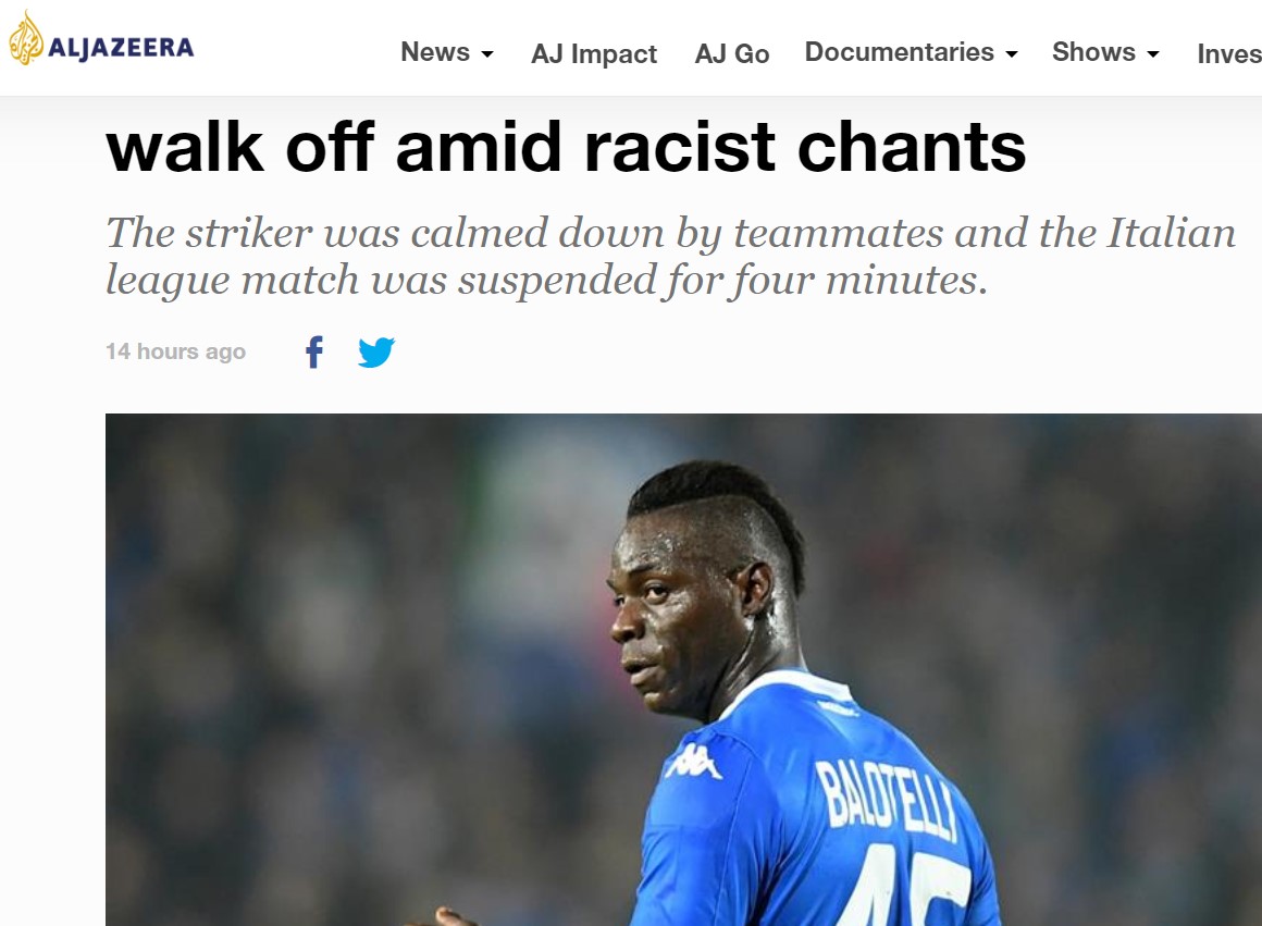 Balotelli fa il giro del mondo. Ma il report federale dice che “erano solo una quindicina di razzisti” Balotelli fa il giro del mondo. Ma il report federale dice che “erano solo una quindicina di razzisti”