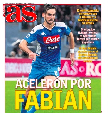 As sbatte Fabian Ruiz in copertina: più vicino al Real Madrid, il Napoli abbassa le pretese As sbatte Fabian Ruiz in copertina: più vicino al Real Madrid, il Napoli abbassa le pretese