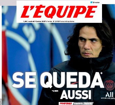 L’Equipe: Cavani resta a Parigi, il Psg non ha voluto rischiare di giocare in Champions contro l’ex L’Equipe: Cavani resta a Parigi, il Psg non ha voluto rischiare di giocare in Champions contro l’ex
