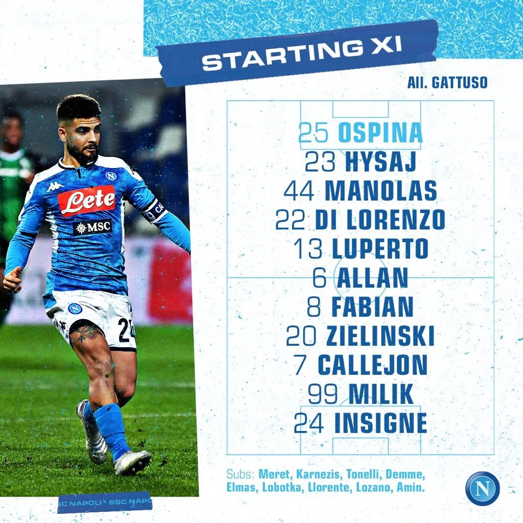 Napoli-Fiorentina, le formazioni ufficiali