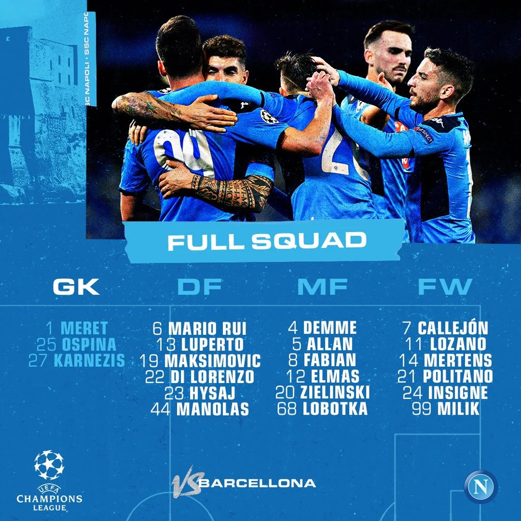 napoli-barcellona i convocati