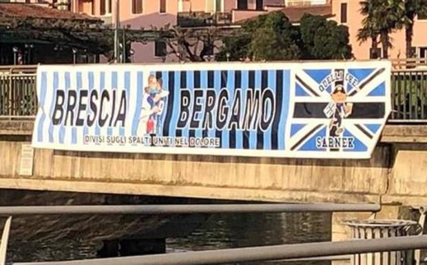 Gazzetta: lo striscione di fratellanza tra Brescia e Bergamo
