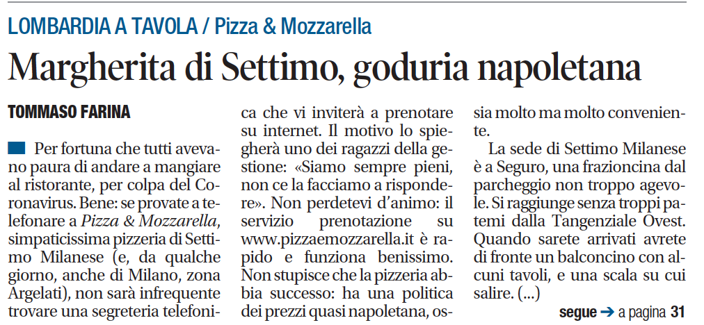 Libero elogia una pizzeria napoletana a Settimo Milanese: «Una goduria»