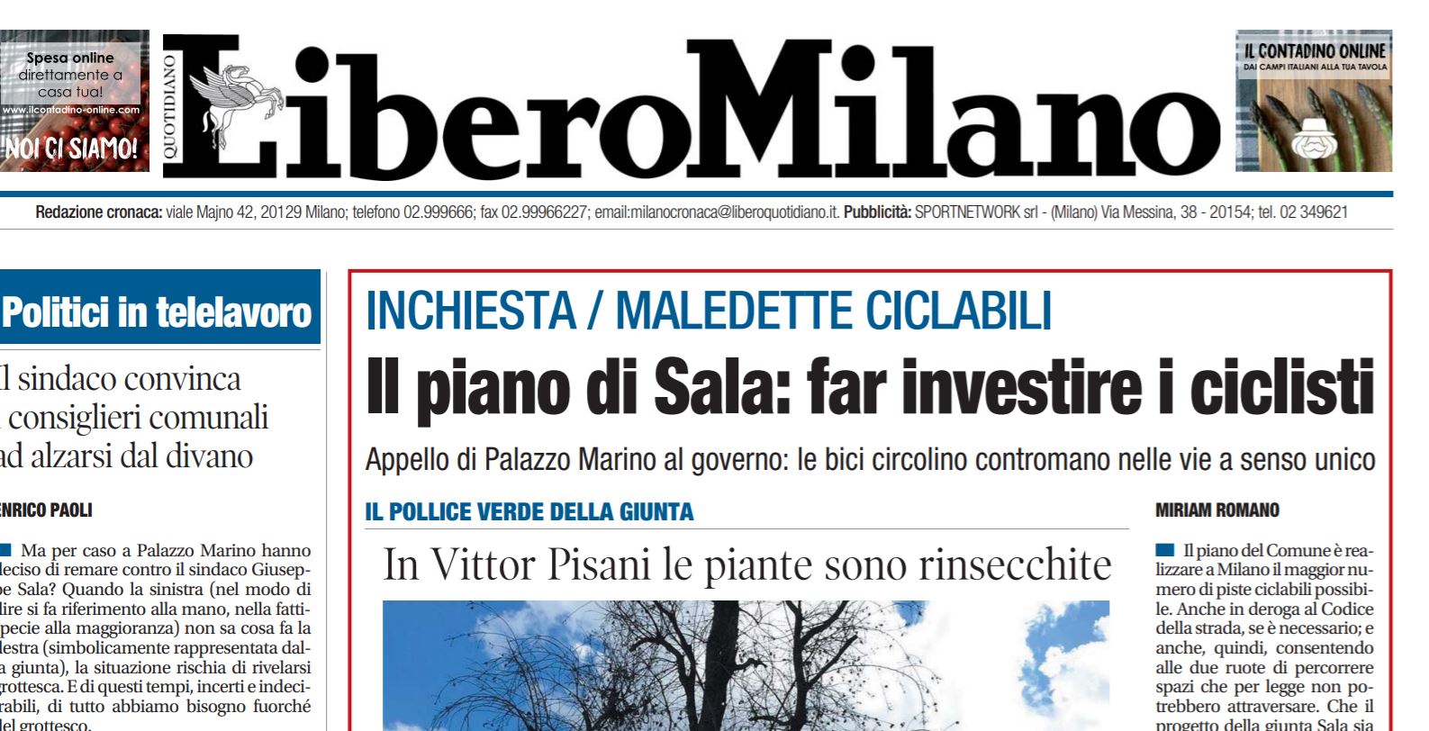 Libero: il sindaco Sala ha un piano per Milano, “vuole far investire i ciclisti” Libero: il sindaco Sala ha un piano per Milano, “vuole far investire i ciclisti”