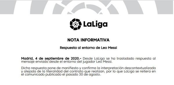 La Liga risponde subito a Messi: sbagliata interpretazione del contratto, non può andar via gratis La Liga risponde subito a Messi: sbagliata interpretazione del contratto, non può andar via gratis