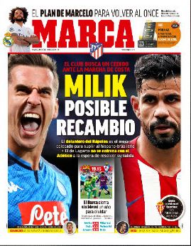 Marca: Atletico, Milik in pole per sostituire Diego Costa. Il Napoli non vuole cederlo alla Juve Marca: Atletico, Milik in pole per sostituire Diego Costa. Il Napoli non vuole cederlo alla Juve