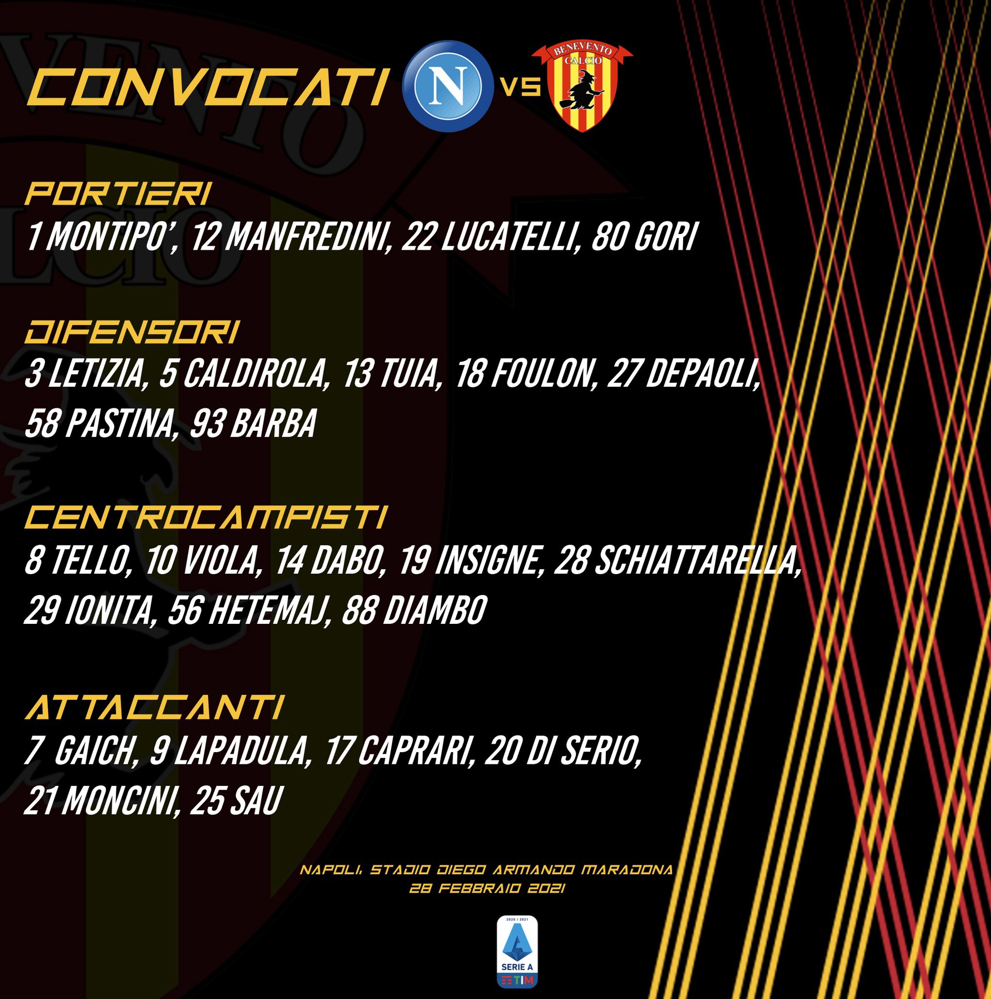 Napoli-Benevento, i convocati di Inzaghi: non ci sono Glik, Improta e Iago Falque Napoli-Benevento, i convocati di Inzaghi: non ci sono Glik, Improta e Iago Falque