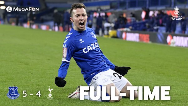Everton-Tottenham 5-4 (non ai rigori), l’Everton ai quarti di FA Cup