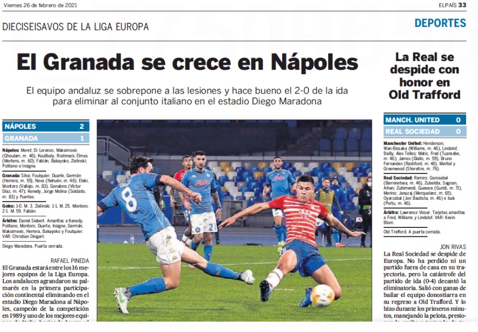 El Paìs: è bastato un Granada non brillante per eliminare il Napoli El Paìs: è bastato un Granada non brillante per eliminare il Napoli