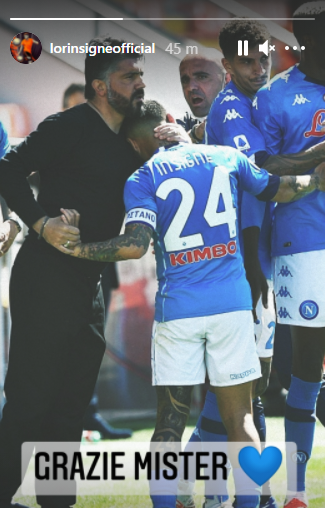 Insigne saluta Gattuso: «Grazie mister» Insigne saluta Gattuso: «Grazie mister»