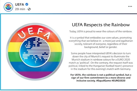 La Uefa ha messo l'arcobaleno sul proprio profilo facebook