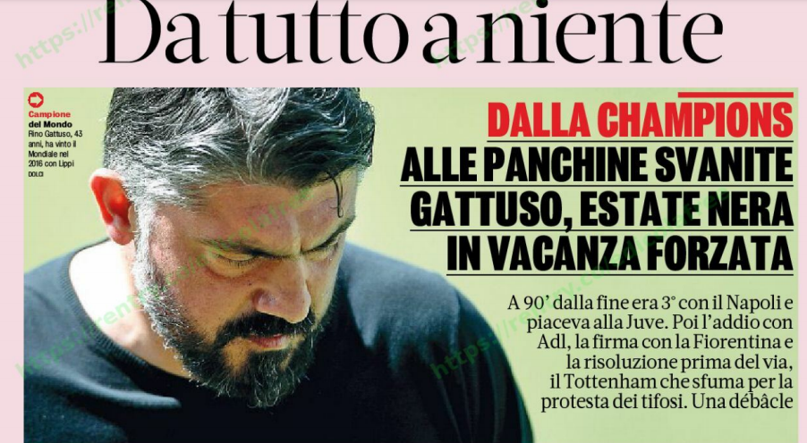 Gazzetta: débacle Gattuso. Un’estate da disoccupato e il fastidio per il cellulare che non squilla Gazzetta: débacle Gattuso. Un’estate da disoccupato e il fastidio per il cellulare che non squilla