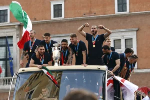 l'Italia festeggia la vittoria dell'Europeo Bonucci