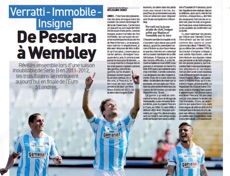 L’Equipe celebra Immobile Verratti e Insigne: da Pescara a Wembley