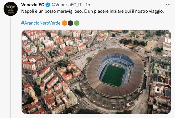 L’omaggio del Venezia su Twitter: Napoli è un posto meraviglioso L’omaggio del Venezia su Twitter: Napoli è un posto meraviglioso