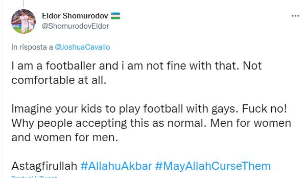 Shomurodov contro il calciatore gay: “Non vorrei giocare con gli omosessuali”. È lui o è un fake?