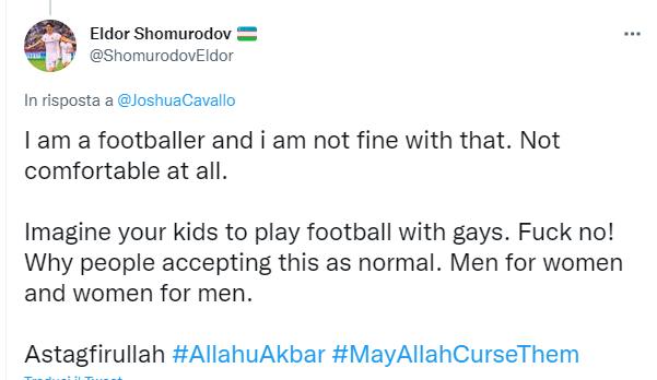 Shomurodov contro il calciatore gay: “Non vorrei giocare con gli omosessuali”. È lui o è un fake? Shomurodov contro il calciatore gay: “Non vorrei giocare con gli omosessuali”. È lui o è un fake?