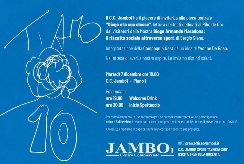 Lettere a Maradona, stasera al centro commerciale Jambo1