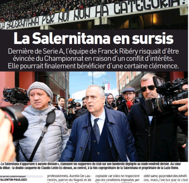 L’Equipe dedica una pagina al “caso” Salernitana, è l’effetto Ribery al contrario