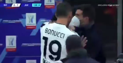 Inter-Juve, Bonucci furioso per il mancato ingresso in campo litiga con il segretario dell’Inter (VIDEO) 