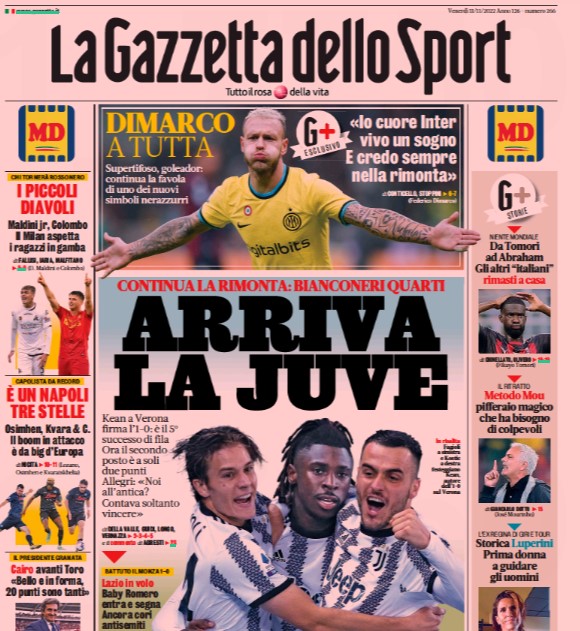 La Gazzetta non sta più nella carta: la Juve vince 1-0 a Verona ed è subito sei pagine La Gazzetta non sta più nella carta: la Juve vince 1-0 a Verona ed è subito sei pagine