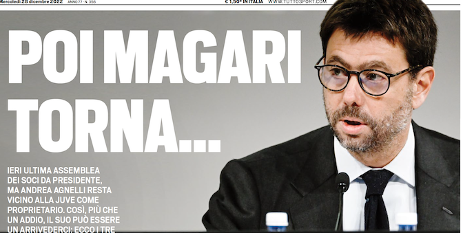 Tuttosport: la Juventus potrebbe finire a un fondo ma Andrea Agnelli comprerebbe una quota