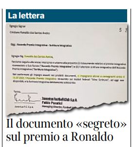 Sul CorSera la foto della carta Ronaldo: firmata da Paratici ma non da Ronaldo Sul CorSera la foto della carta Ronaldo: firmata da Paratici ma non da Ronaldo