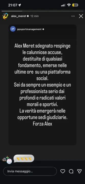 Messaggio social di Meret contro le accuse di Corona