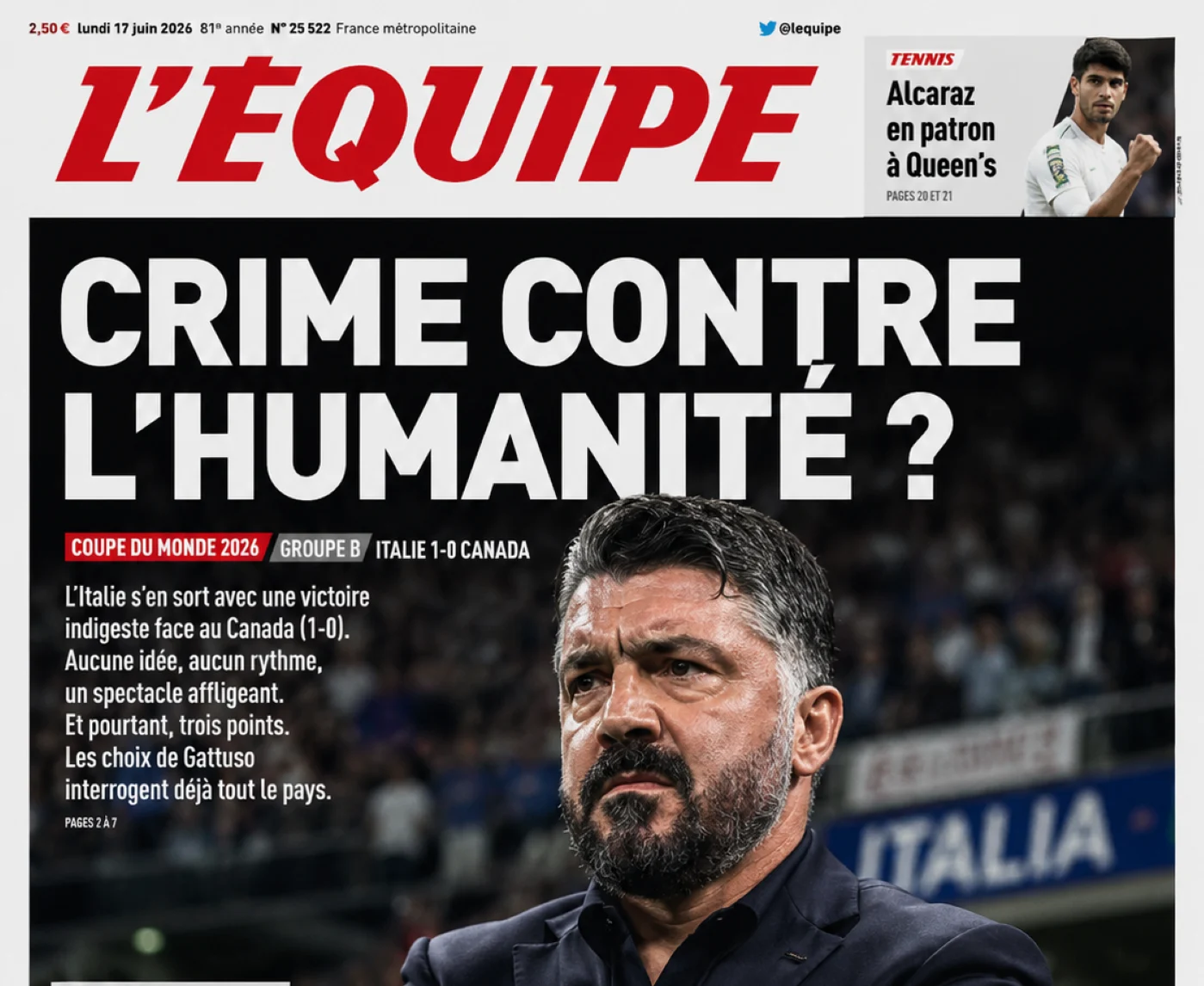l8217italia di gattuso vince ma fa schifo il catenaccio mondiale spacca il paese e la stampa di tutto il mondo da Ilnapolista.it l8217italia di gattuso vince ma fa schifo il catenaccio mondiale spacca il paese e la stampa di tutto il mondo