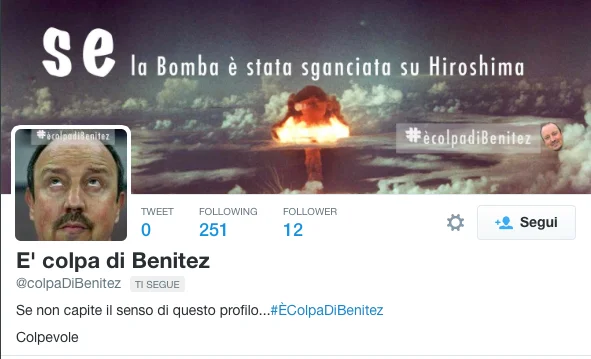 È nato l’account Twitter “È colpa di Benitez” È nato l’account Twitter “È colpa di Benitez”