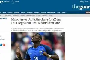 L’asta Real-United per Pogba in apertura sul Guardian e su tutte le maggiori testate estere item-thumbnail