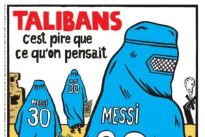 Charlie Hebdo mette il burqa di Messi alle donne afghane per denunciare i legami tra il Qatar e i talebani item-thumbnail